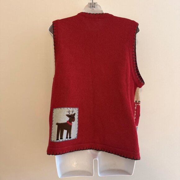 VINTAGE Christmas Sweater Vest | Patchwork Snowmen, Trees & Reindeer | Size M - Picture 7 of 9